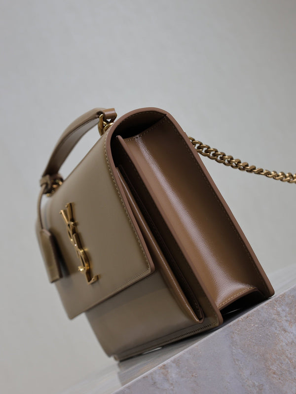 YSL Sunset Handbags 25cm Brown Cowhide