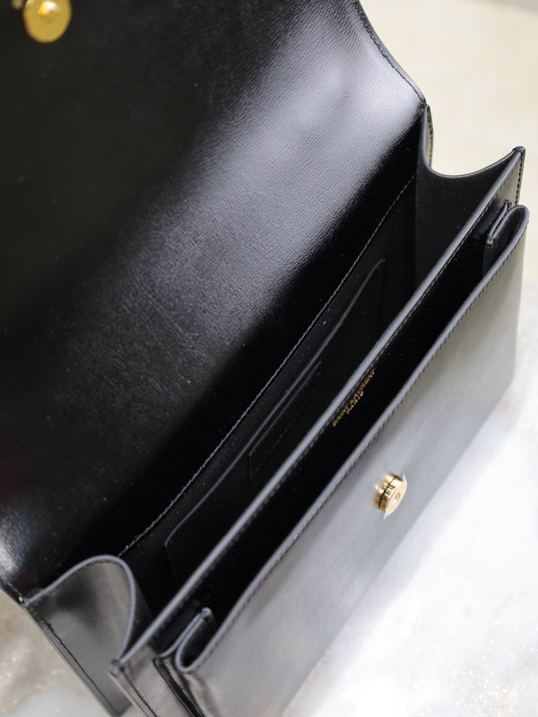 YSL Sunset Handbags 25cm Black Cowhide