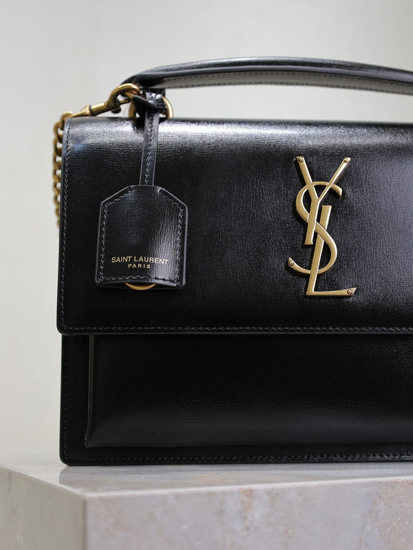 YSL Sunset Handbags 25cm Black Cowhide