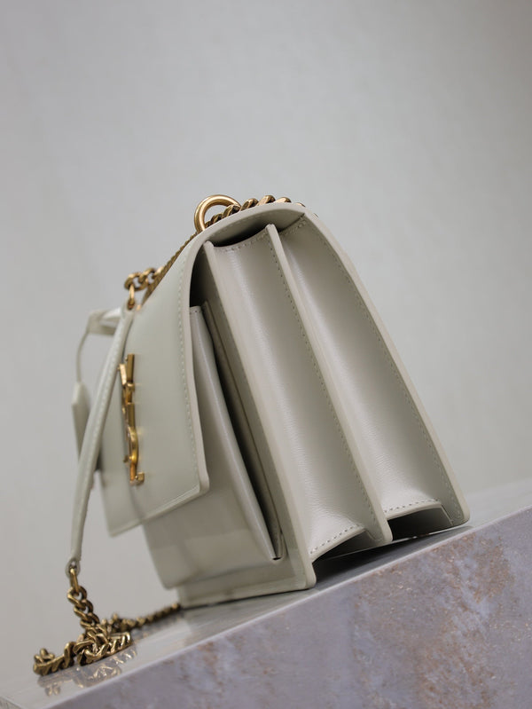 YSL Medium Sunset Shoulder Bag 22cm White Cowhide