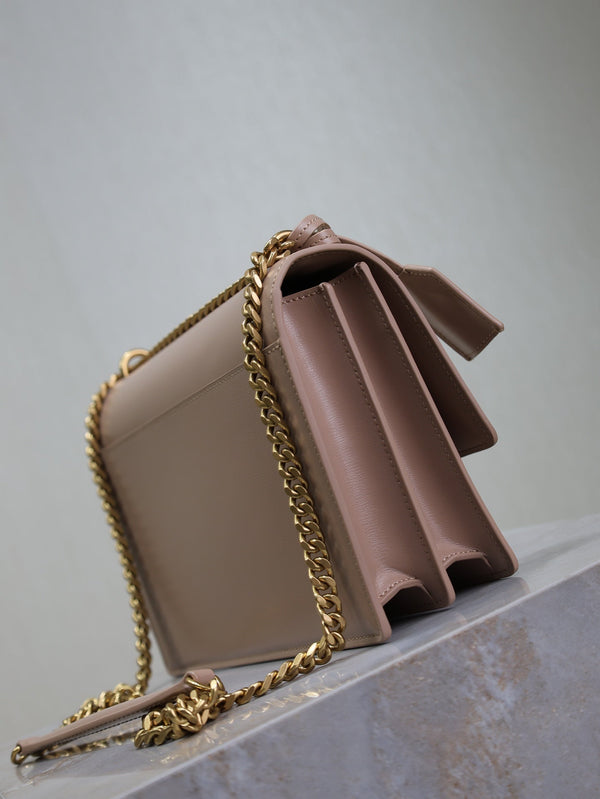 YSL Medium Sunset Shoulder Bag 22cm Beige-Brown Cowhide GHW