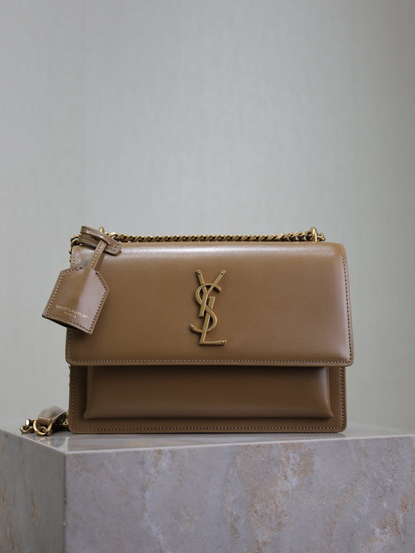 YSL Medium Sunset Shoulder Bag 22cm Brown Cowhide GHW