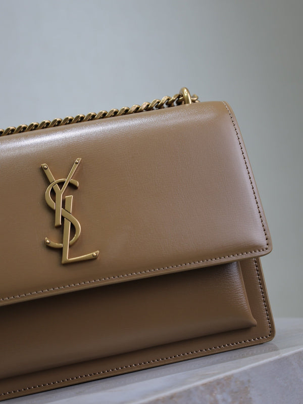 YSL Medium Sunset Shoulder Bag 22cm Brown Cowhide GHW