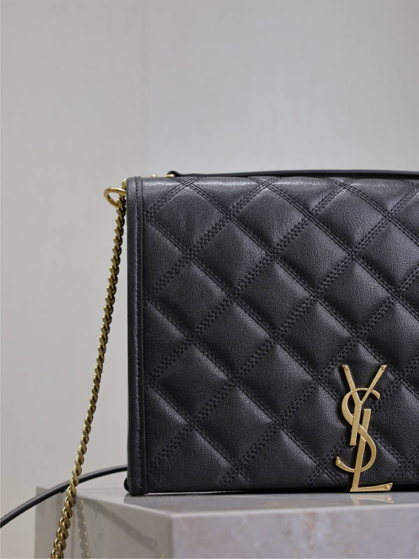 BECKY 26 IN BLACK QUILTED LAMBSKIN GOLD HARDWARE