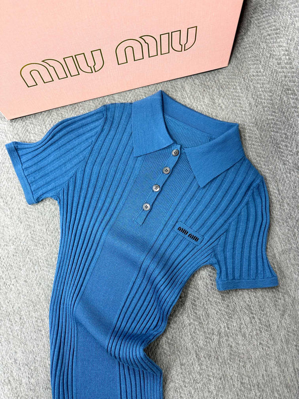 Miu Polo Shirt Aviator Blue Wool 336824