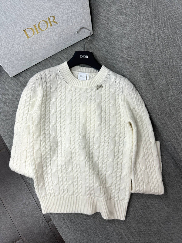 CD Sweater Beige Cashmere Twisted Knit 345309