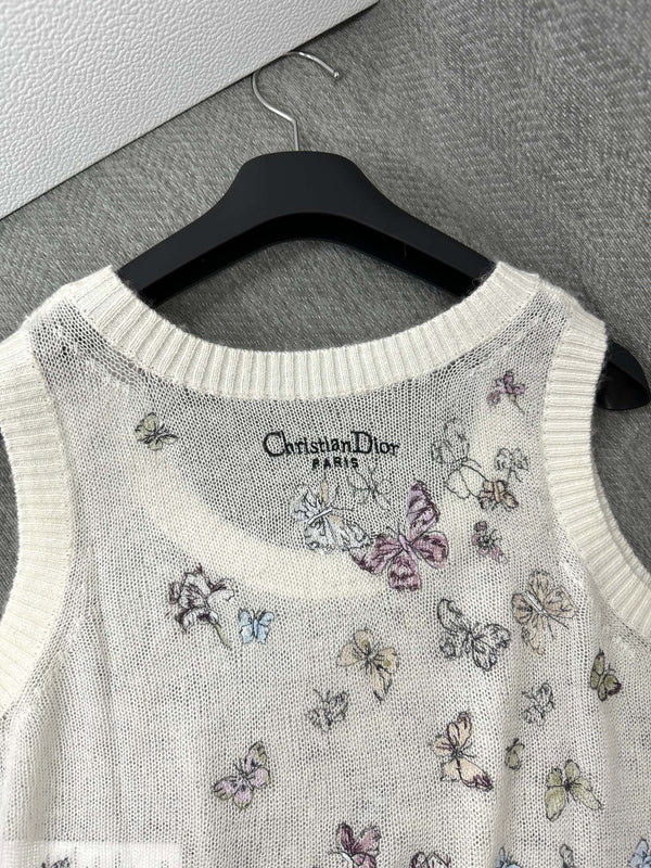 CD Butterfly Embroidered Vest White Alpaca Wool Cashmere 345333