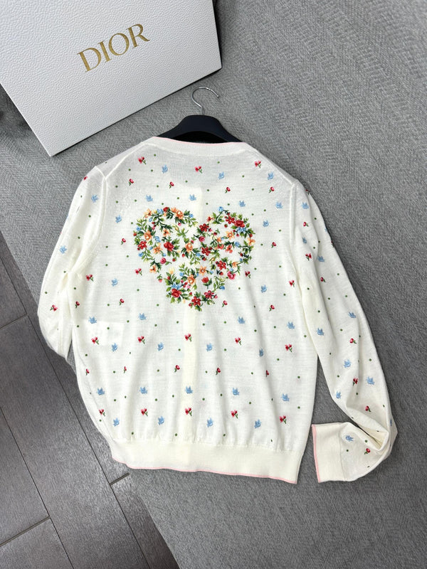 CD Dioramour Cardigan Embroidered Ivory Wool 349490