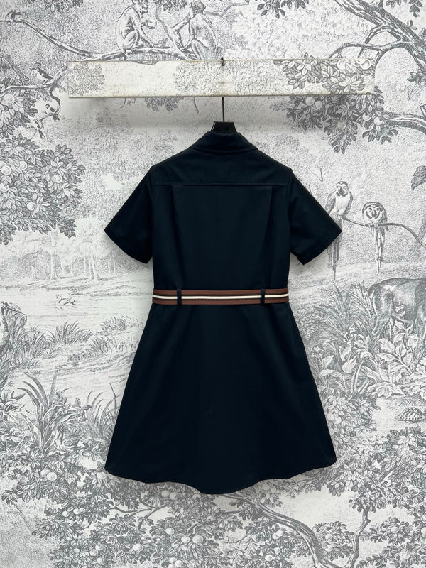 Miu Miu 25 Belt Decorated Denim Dress Black Cotton