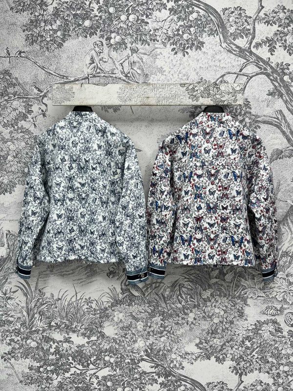 CD 25 Butterfly Floral Print Stand Collar Jacket Polyester