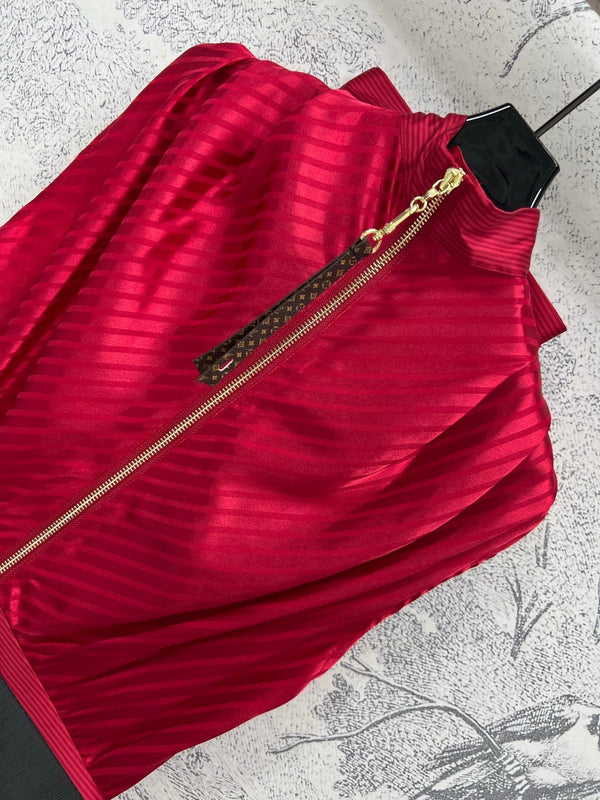 LV 25 Ped Pleated Cross Dress Red Polyester