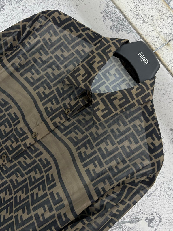 Fendi 25 Shirt Black Brown Polyester fiber