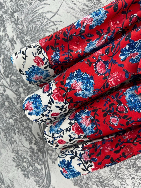 LV 25 Retro Floral Pattern Suspender Flower Dress Red Poliester