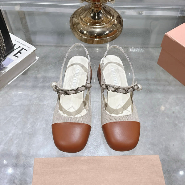Miu 25C Slingback Pump 45MM Beige Cream mix Brown Fabric 235371