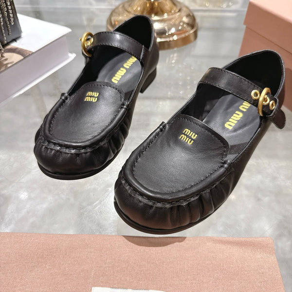 Miu Mary Jane Ballet Flats Black Leather 592041