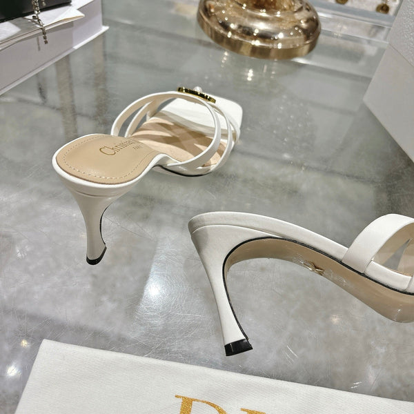 CD 26 High-Heeled Sandals 75mm White Beige Leather 592256
