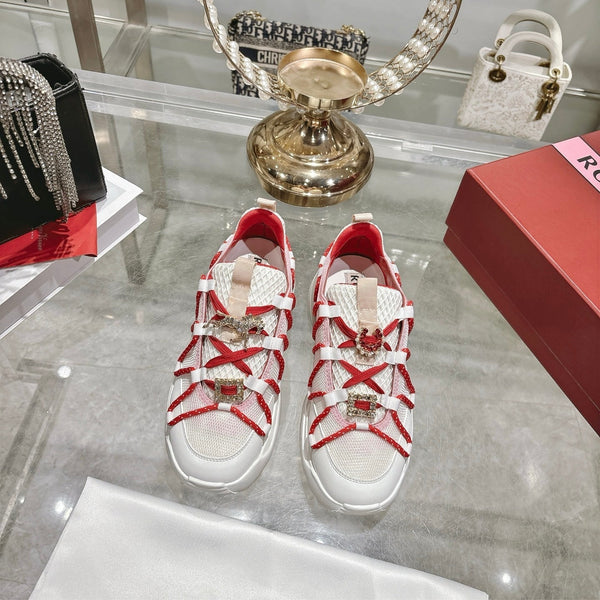 Roger Vivier Zag Sneakers White Red Lace Lambskin 679800