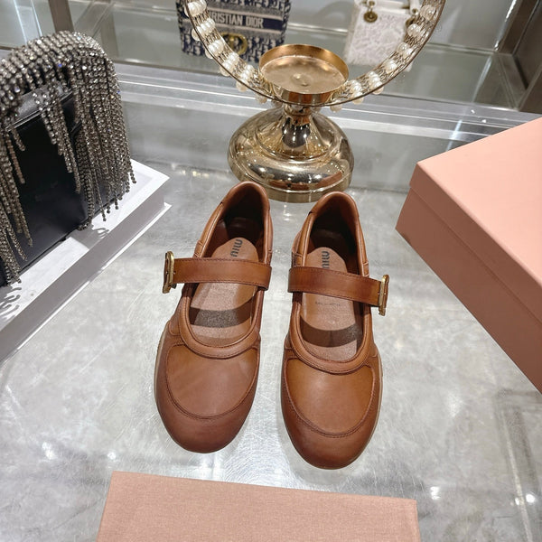 Miu 26s Gymnasium Ballerinas Brown Leather 679785