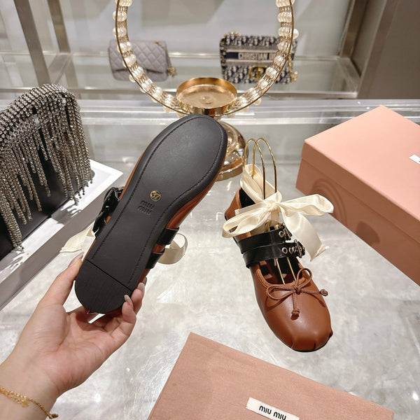 Miu 26s Ballerinas Brown Leather 679789