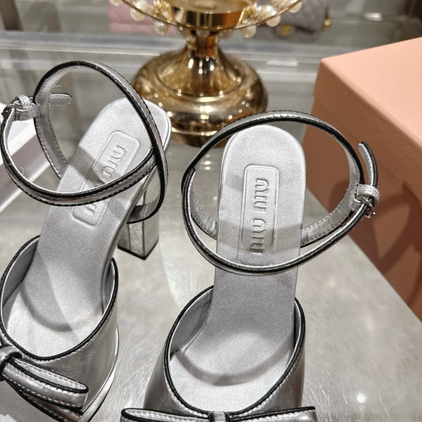 Miu Platform Sandal 12cm With Bow Sliver Leather 751320