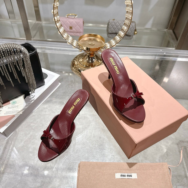 Miu Mules With Buckle Burgundy Patent Leather 751337