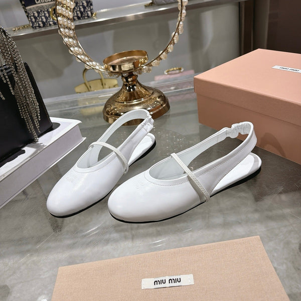 Miu Slingback Flats White Leather 901739