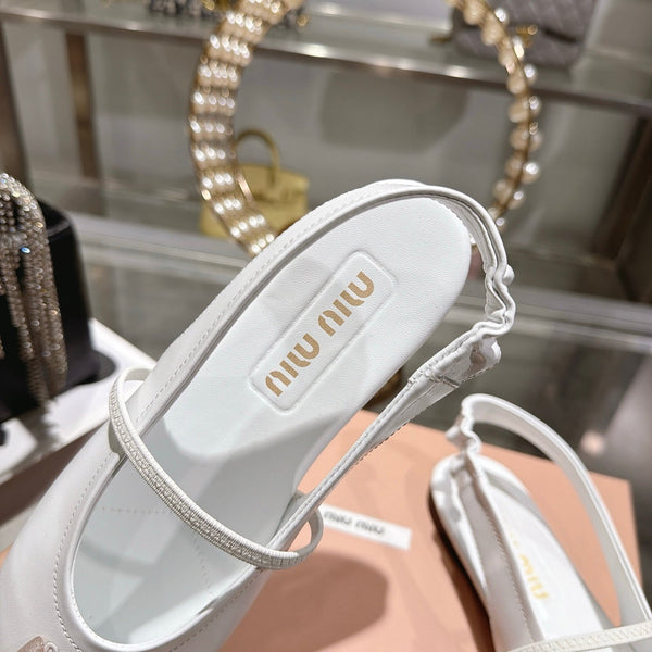 Miu Slingback Flats White Leather 901739