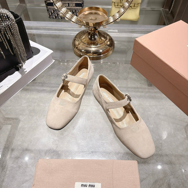 Miu Miu 2026 Square Toe Ballet Flats Suede 999626
