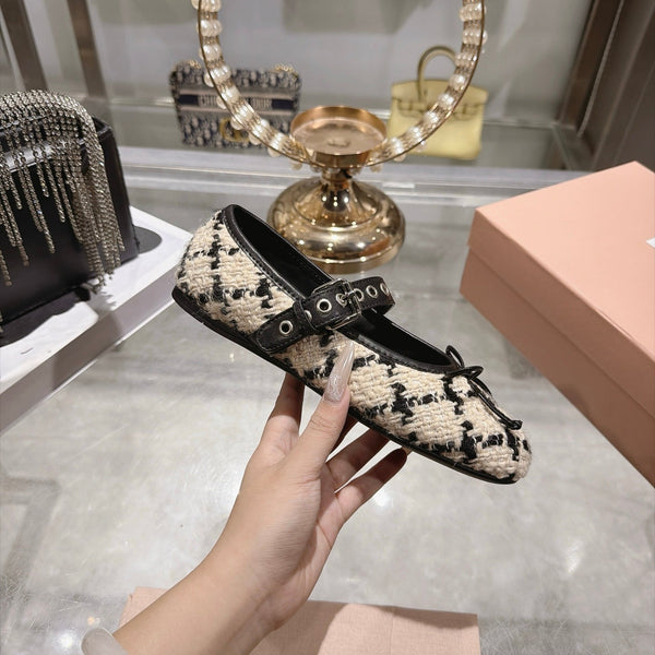Miu Miu 2026 Bouclé Check Ballet Flats Tweed Leather 999630