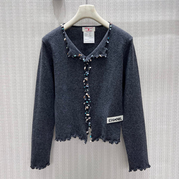CC 26S Cardigan Bead & Rhinestone Embellishments Cashmere 425523