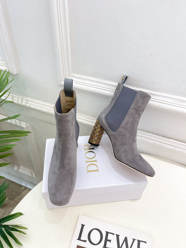 CD Icon Heeled Ankle Boot 80mm Grey Suede