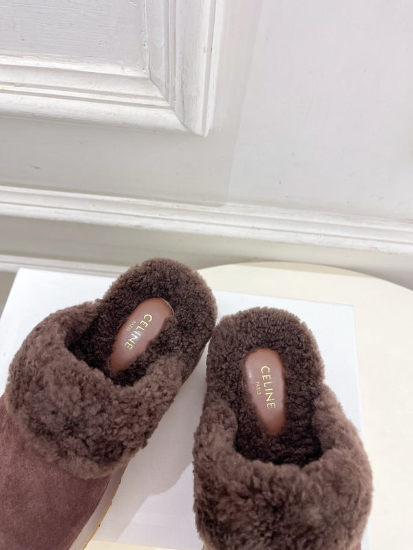 CL 25s Dana Wedge Mule 80mm Reddish Brown Suede Calfskin & Shearling