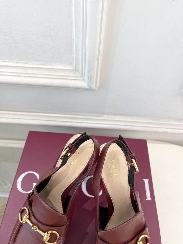 GG Horsebit Platform Loafer Slingback Burgundy Leather 640263