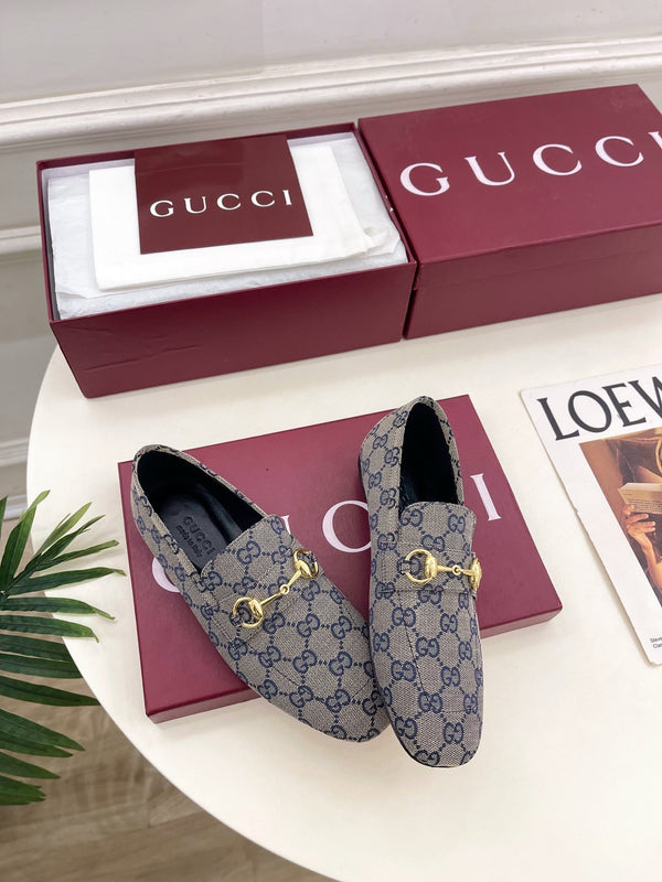 GG 26s Loafer With Horsebit Blue Grey Canvas 640288