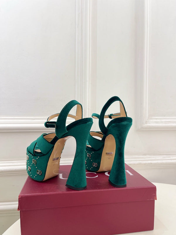 GG Janaya Platform Sandals 15.5cm Teal Green Suede 891840