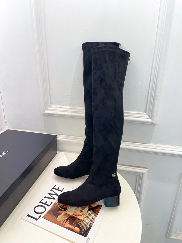 CC 26S Logo Overtheknee Boots 4cm Black Suede 111843