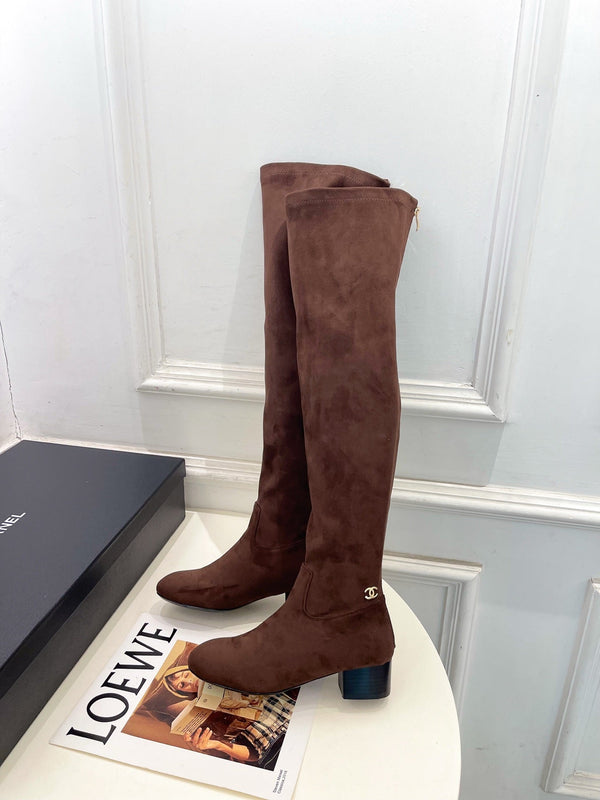 CC 26S Logo Overtheknee Boots 4cm Brown Suede 111844