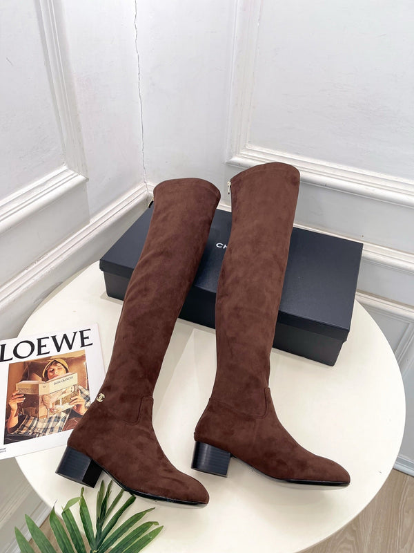 CC 26S Logo Overtheknee Boots 4cm Brown Suede 111844