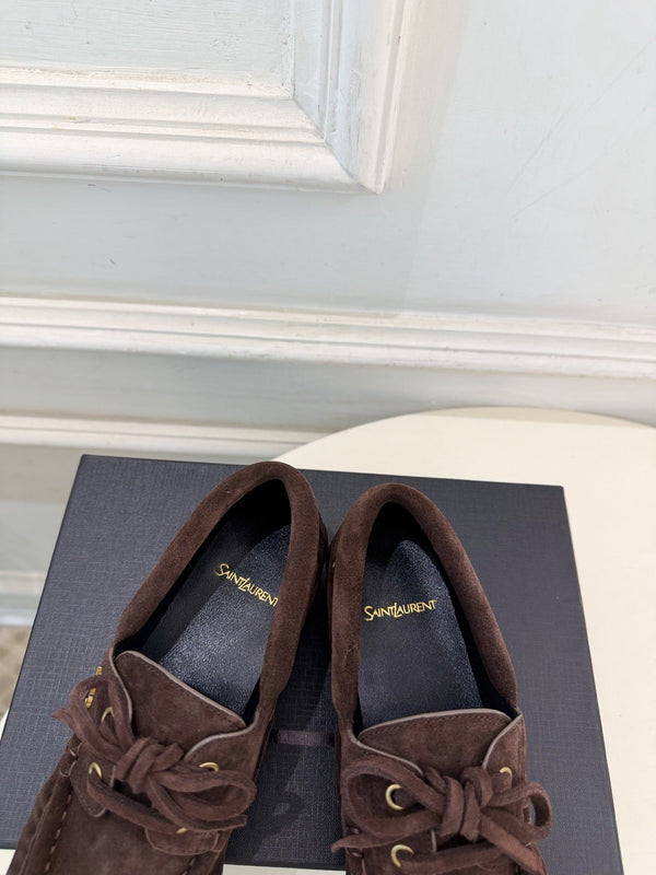 YSL Le Loafer Bateau Boat Shoes Dark Brown Suede 112328