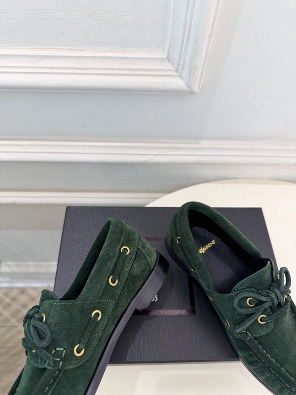 YSL Le Loafer Bateau Boat Shoes Dark Green Suede 112329