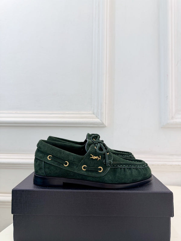 YSL Le Loafer Bateau Boat Shoes Dark Green Suede 112329