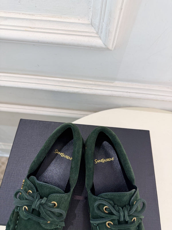 YSL Le Loafer Bateau Boat Shoes Dark Green Suede 112329