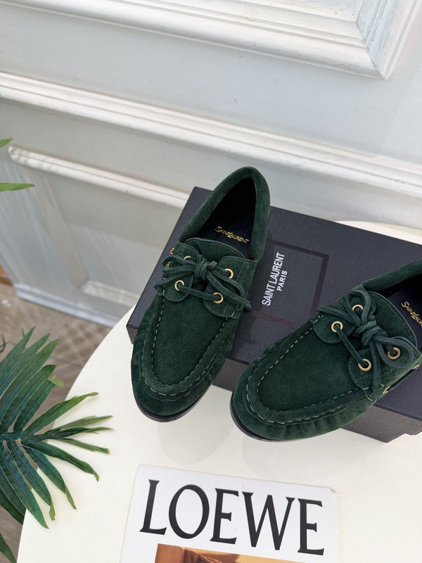 YSL Le Loafer Bateau Boat Shoes Dark Green Suede 112329