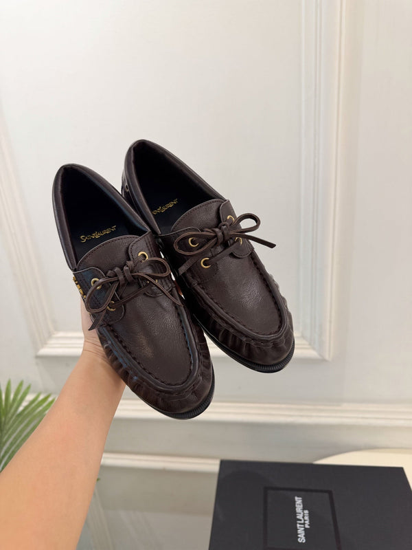 YSL Le Loafer Bateau Boat Shoes Dark Brown Smooth Leather 112332