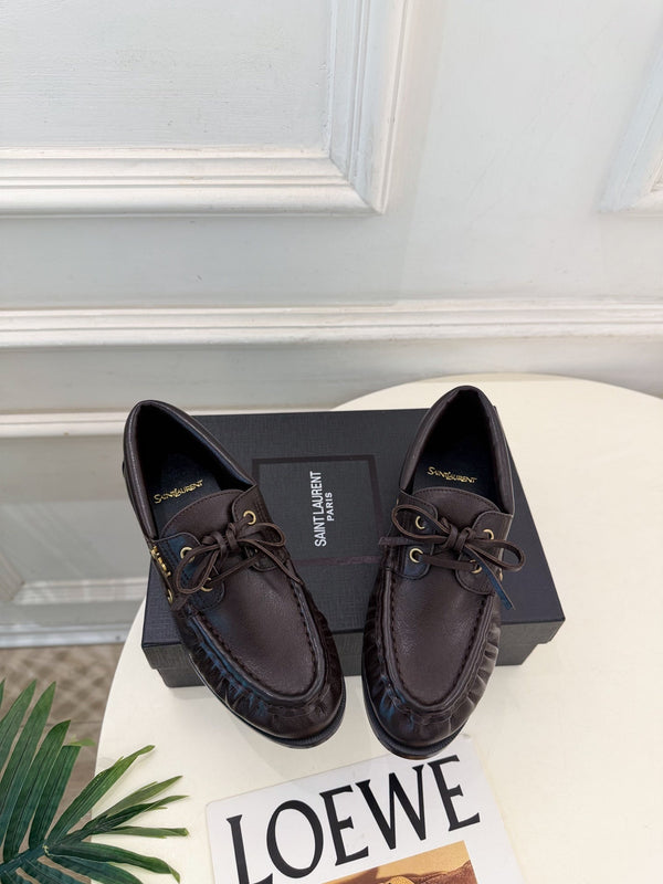 YSL Le Loafer Bateau Boat Shoes Dark Brown Smooth Leather 112332