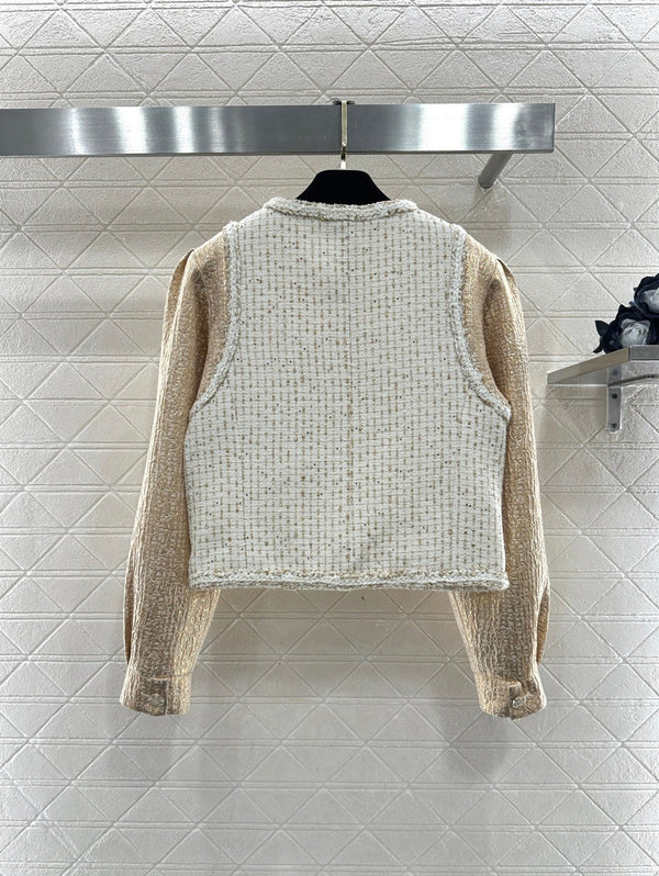 CC 26 Patchwork Vest Jacket Beige White Wool Cotton 331228