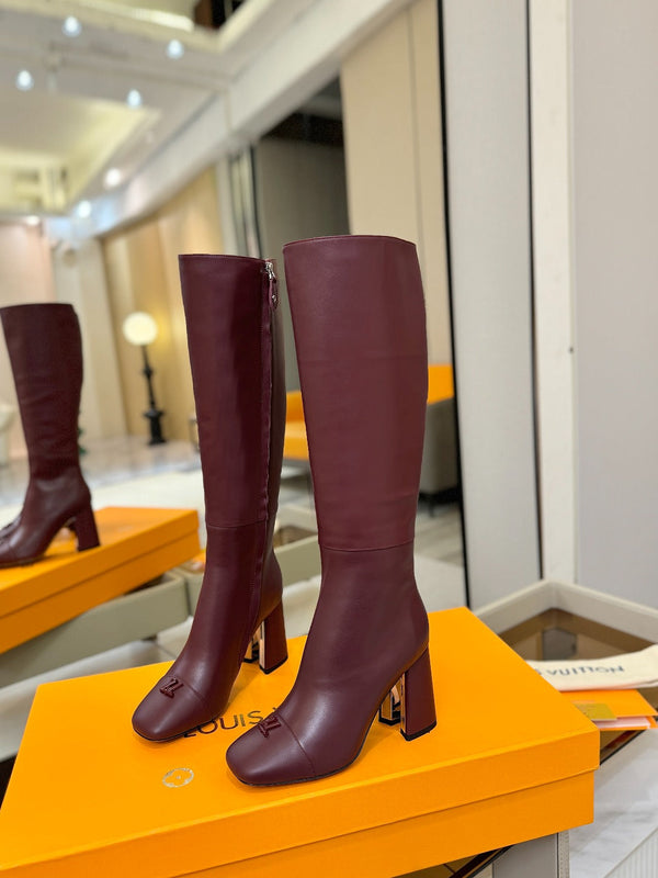 LV High Boots 85 Burgundy Sheepskin 573737