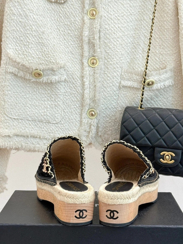 CC Mules 25ss 30 Mm In Black Lambskin Mix Tweed