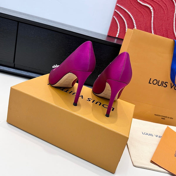 LV 26s Pointed-Toe High Heels 95 Fuchsia Pink Premium Satin 622449