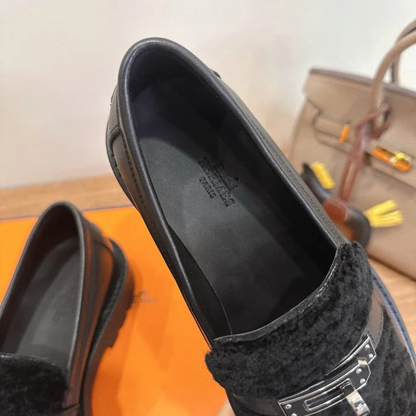 HM 26ss Loafers Black Wool Calfskin 638437